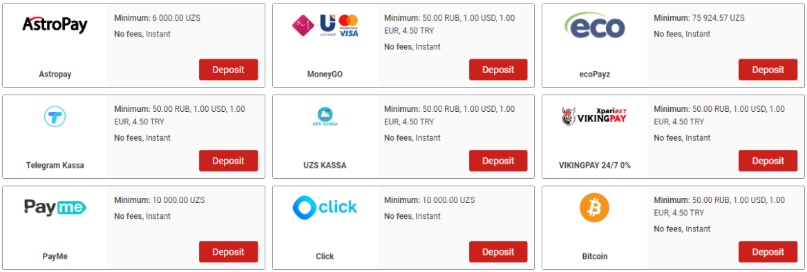 xparibet deposit methods payment options account funding